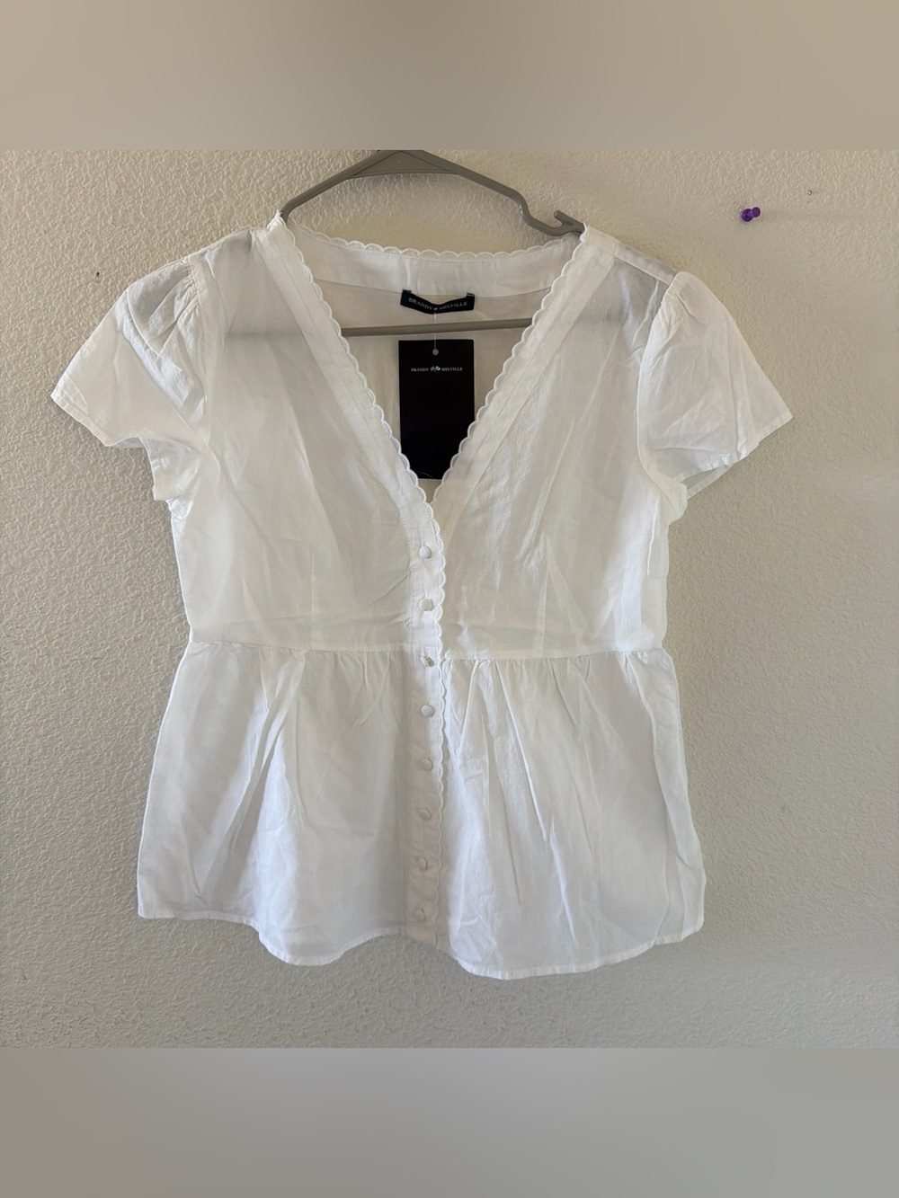 Brandy melville White Button-Front Peplum Top